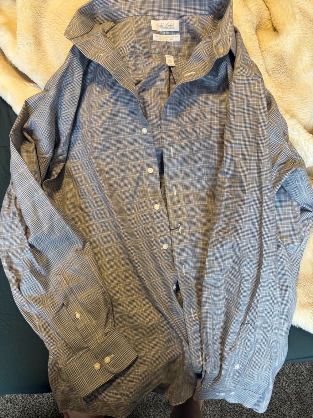 Eddie Bauer Blue Gray Plaid Dress Shirt
